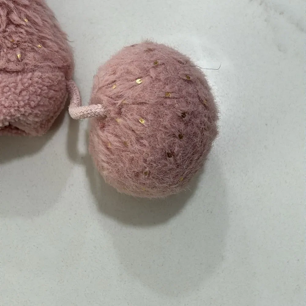 Girls Kids Pink Bear Ears Fleece Winter Hat Gold Flecks Pom Poms Size 52 (6 5/8)